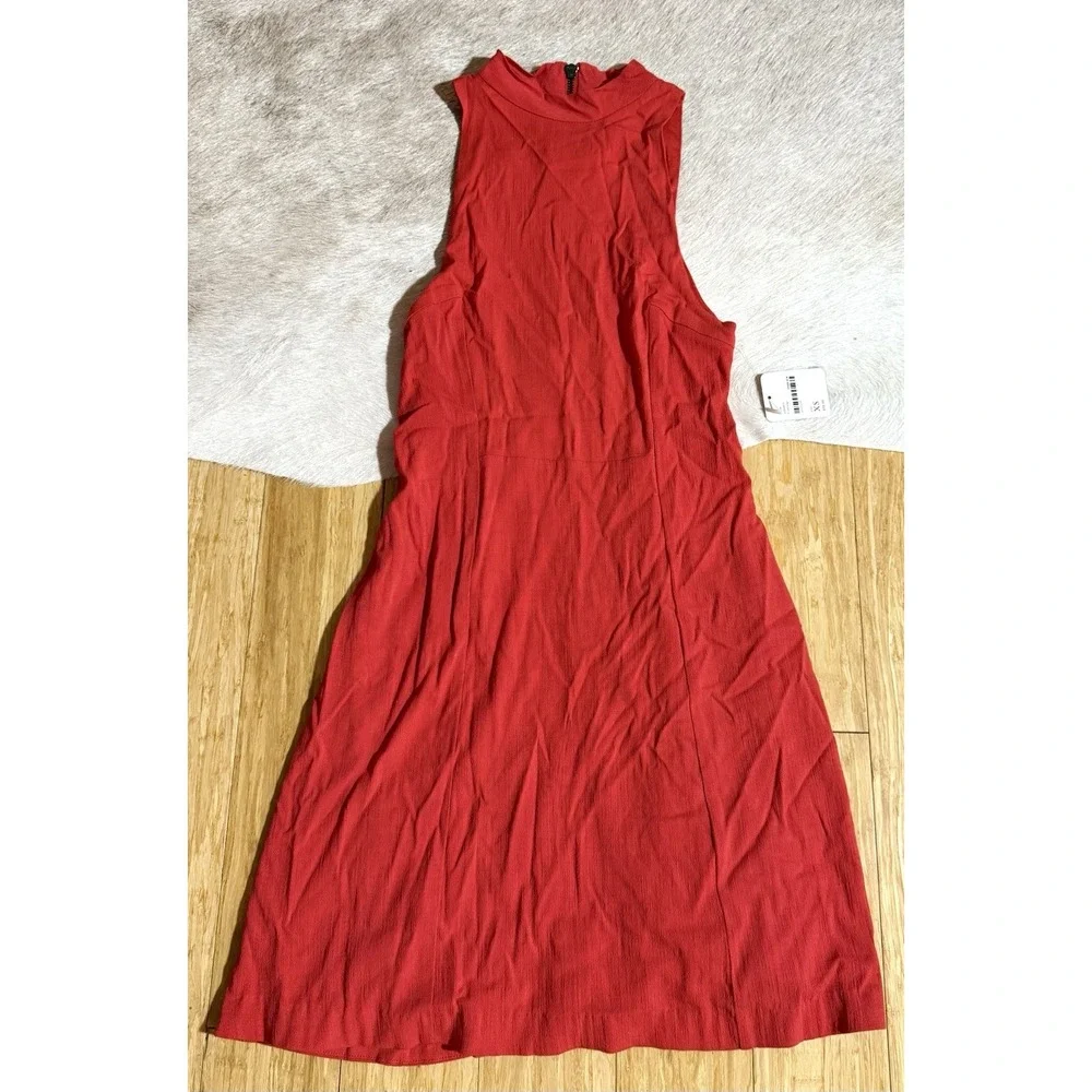 NEW FREE PEOPLE Red Orange Kitty Kat Back CutOut High Neck Aline Dress SIZE XS - Picture 6 of 9